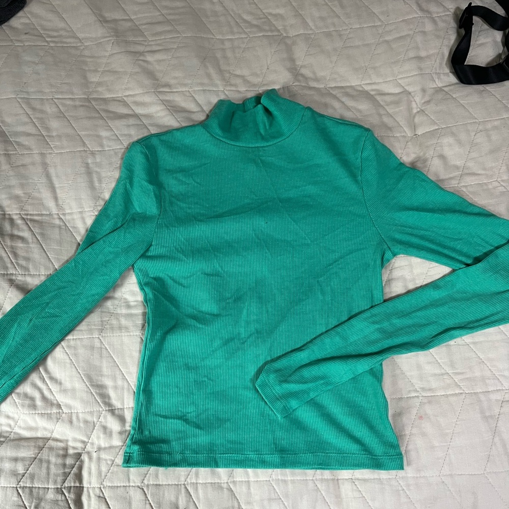 American Eagle Outfitters Fitted Green Long Sleeve Tee